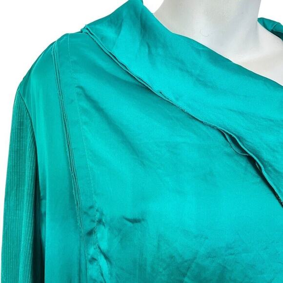 INC International Concepts Satin Long Sleeve Moto Jacket Asymmetrical Green 2X - Picture 5 of 16
